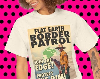 Camiseta da Patrulha da Fronteira da Terra Plana: Camiseta com Paródia da Conspiração Retro