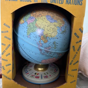 Mid-Century Chein Globe in Original Box. United Nations Globe no. 191