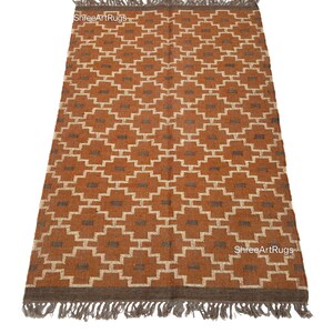 Handwoven Wool Jute Kilim Rug: Farmhouse Braided Accent Rug
