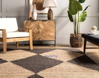 Natural Jute Rug, Boho Navajo Jute Rug, Bohemian Rug, Jute Kilim Rug, Jute Area Rug, Handwoven Jute Rug, Turkish Rug, Striped Jute Rug