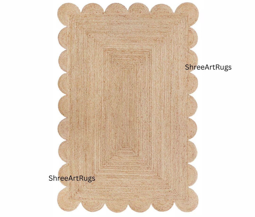 Wave Edge Rug Scalloped Jute Rug, Wavy Scallop Edge Rug, Natural Jute Area Rug ...