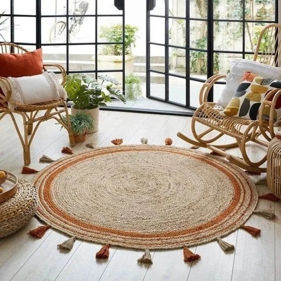 Jute Braided Round Rug Natural Fiber Rug Handmade Rug Round 