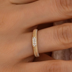 Minimalist 14K Gold Ring, Solid Gold Ring, CZ Gold Ring, Cubic Zirconia Gold Ring, April Birthstone Ring, Dainty Tiny Ring, Birthday Gift