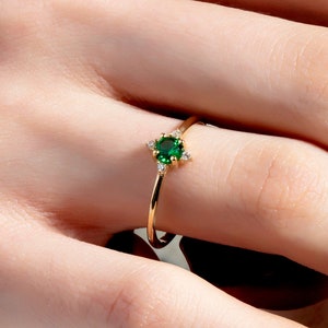 Genuine Emerald Ring, 14K Solid Gold Emerald Engagement Ring, Green Gemstone Ring Women, Gemstone Anniversary Ring, Emerald Jewelry