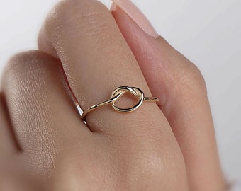 14K Solid Gold Knot Ring, Dainty Love Knot Ring, Thin Infinity Knot Ring, Knot Promise Ring Women, 14K Dainty Knot Ring, Handmade Jewelry