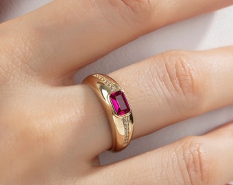 14K Solid Gold Natural Ruby Ring, Classic Genuine Ruby Engagement Ring for Women, Promise Ring, 14K Anniversary Ring, July Birthstone Ring