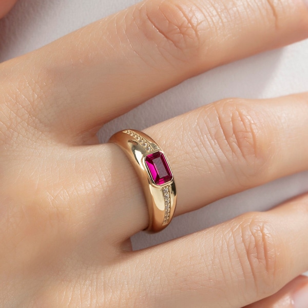 14K Solid Gold Natural Ruby Ring, Classic Genuine Ruby Engagement Ring for Women, Promise Ring, 14K Anniversary Ring, July Birthstone Ring