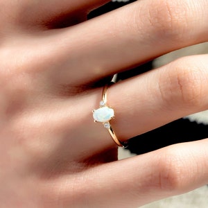 14K Solid Gold Dainty Opal Ring, Minimalist Real Gold Natural Opal Ring, Dainty Solitaire Opal Statement Ring, Genuine Opal Ring in 14K Gold