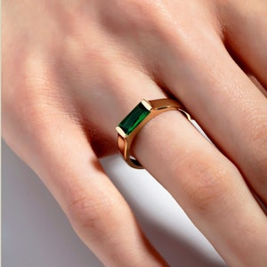 Dainty Emerald Ring, 14K Solid Gold Ring, Genuine Emerald Stacking Ring Women, May Birthstone Ring, Natural Emerald Ring, Emerald Jewelry image 1