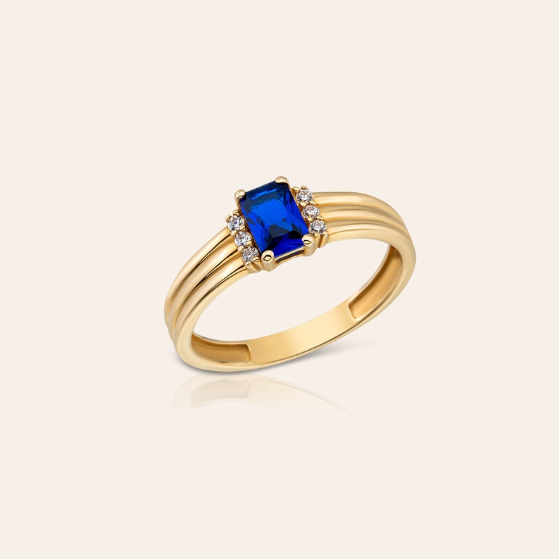 Genuine Blue Sapphire Ring, 14K Solid Gold Dainty Sapphire Ring, Blue Sapphire Engagement Ring for Women, September Birthstone Ring image 3