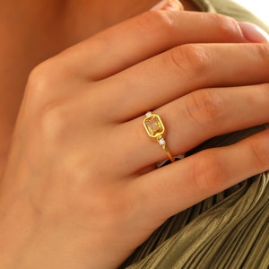14K Solid Gold Citrine Ring, November Birthstone, Dainty Gemstone Bezel, Birthstone Jewelry, Promise Ring for Her, Gift for Her