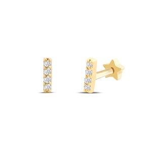 14K ソリッド ゴールド ピアス、ミニマリスト トラガス ピアス、ゴールド スタッド ピアス、スタッド イヤー ピアス、ゴールド スタッド フラット バー ピアス、本物のゴールド ジュエリー