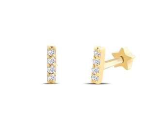 14K Solid Gold Piercing, Minimalist Tragus Piercing, Gold Stud Piercing, Stud Ear Piercing, Gold Stud Flat Bar Piercing, Real Gold Jewelry
