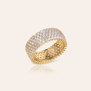 Pave Band Ring, 14K Solid Gold Pave Bold Band Ring, Thick Wedding Band ...