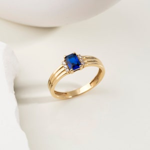 Genuine Blue Sapphire Ring, 14K Solid Gold Dainty Sapphire Ring, Blue Sapphire Engagement Ring for Women, September Birthstone Ring image 2