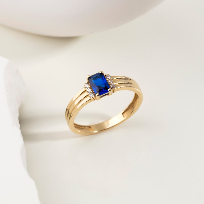 Genuine Blue Sapphire Ring, 14K Solid Gold Dainty Sapphire Ring, Blue Sapphire Engagement Ring for Women, September Birthstone Ring image 2