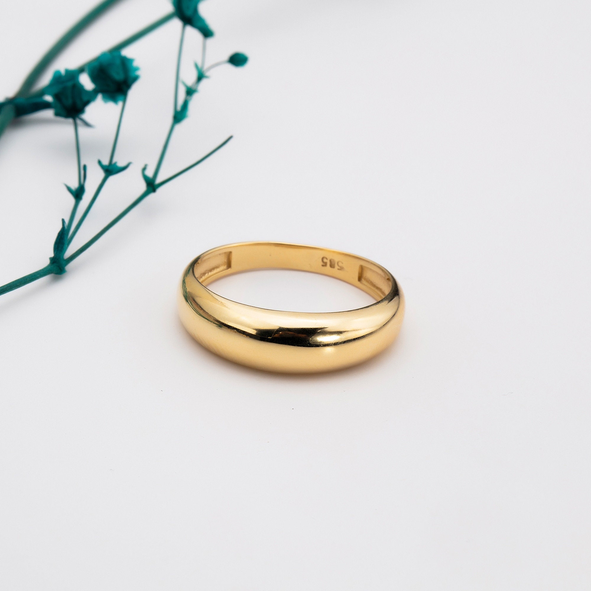 5MM Gold Wedding Band 14K Solid Gold Wedding Band Dome Etsy