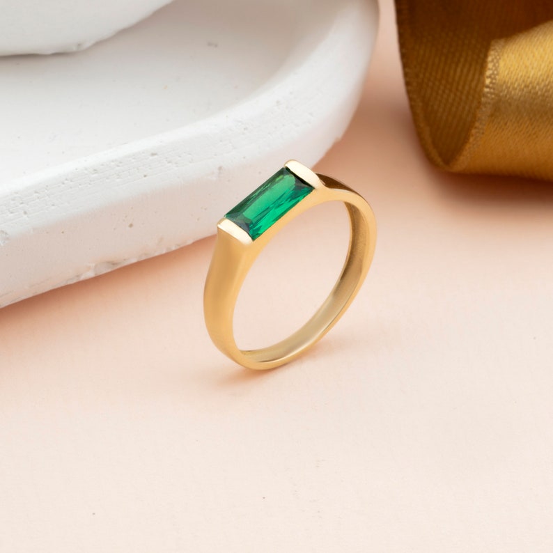 Dainty Emerald Ring, 14K Solid Gold Ring, Genuine Emerald Stacking Ring Women, May Birthstone Ring, Natural Emerald Ring, Emerald Jewelry image 3