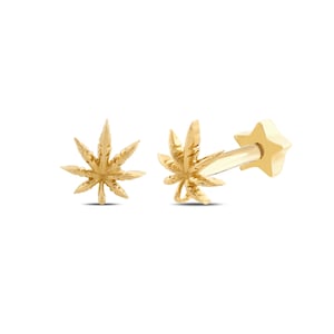 14K ソリッド ゴールド リーフ ピアス、ミニマリスト トラガス ピアス、ゴールド スタッド ピアス、スタッド イヤー ピアス、フラワー スタッド イヤリング、リーフ ピアス