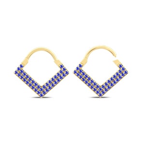 Natural Sapphire 0.20 Carat Spike Earrings, 14K Solid Gold Earlobe Earring, Everyday Huggie Hoop Earring, Sapphire Single Clicker Earrings