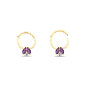 Cartilage Hoop Clicker, Marquise Cut Amethyst Earrings in 14K White Yellow Rose Solid Gold, 16G(1.2mm),10mm Outer, Single Hoop Earrings