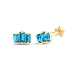 Genuine Baguette Aquamarine Piercing, Gold Cartiage Helix Piercing, Dainty Everyday Single Earring, Cartilage Tragus Piercing, Gift for Her