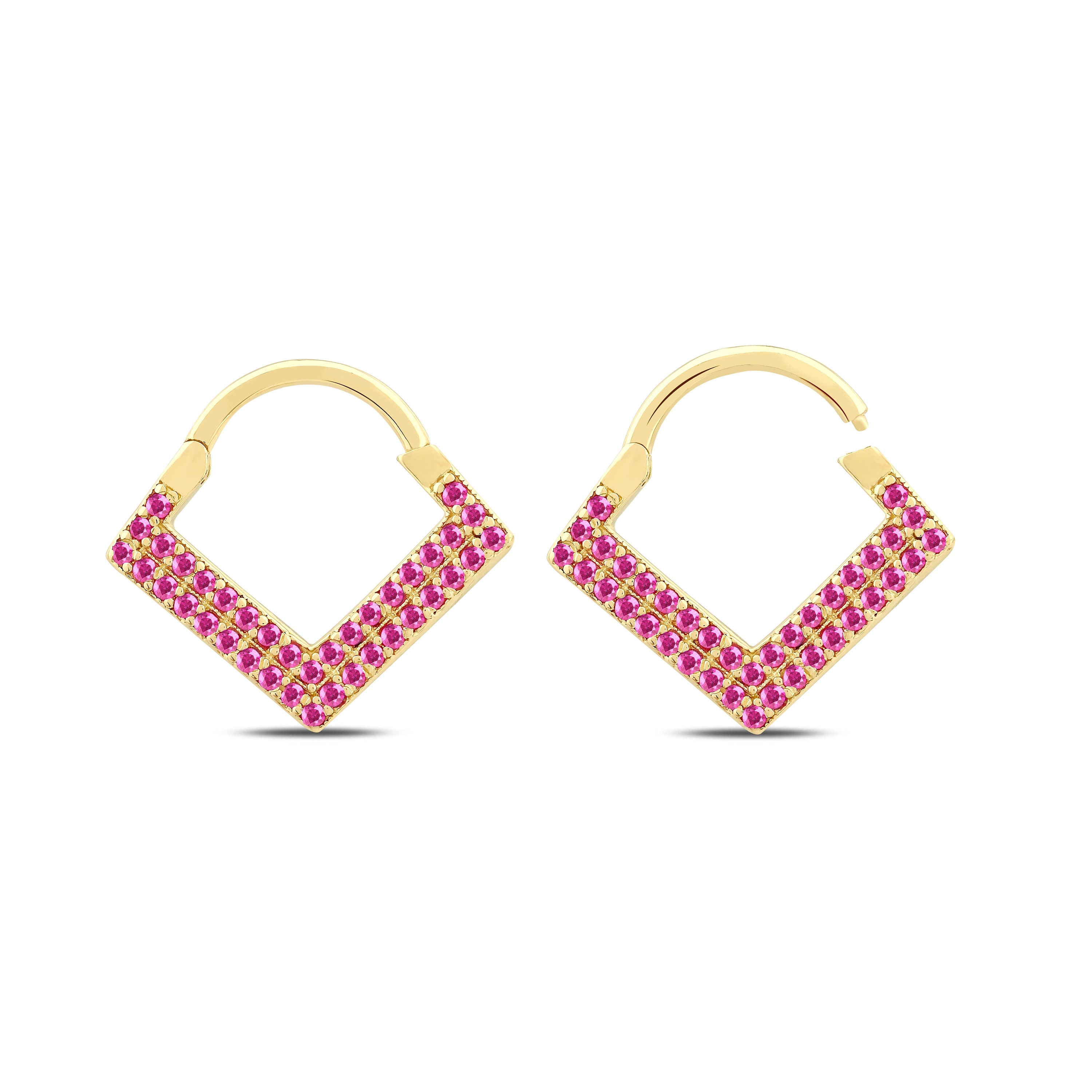 Natural Ruby 0.20 Carat Spike Earrings, 14K or 18K Solid Gold Earlobe Earring, Everyday Huggie Hoop Earring, Ruby Single Clicker Earrings