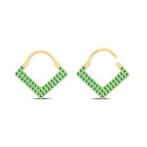14K Solid White Rose Yellow Gold, Natural Emerald Pave Clicker Huggie Hoop Cartilage Earring Conch Hoop Helix Hoop, 16g Piercing Bijoux