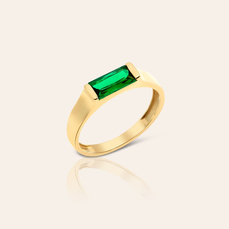 Dainty Emerald Ring, 14K Solid Gold Ring, Genuine Emerald Stacking Ring Women, May Birthstone Ring, Natural Emerald Ring, Emerald Jewelry image 2