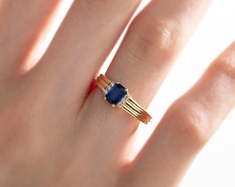 Genuine Blue Sapphire Ring, 14K Solid Gold Dainty Sapphire Ring, Blue Sapphire Engagement Ring for Women, September Birthstone Ring