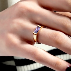 14K Solid Gold Genuine Amethyst Ring, February Birthstone Ring, Purple Amethyst Ring, Unique Amethyst Ring, 14K Gold Stacking Amethyst Ring