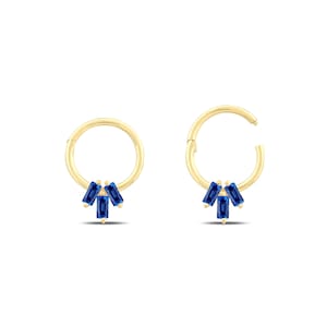 14K Solid Gold Trio Sapphire Hoop Earring, Natural Sapphire Clicker Single Earring, Gold Daith Rook Hoop Piercing, Sapphire Clicker Piercing