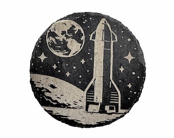 Artemis Slate Coaster Set – Lunar Lander, Rocket, Satellite Space Decor