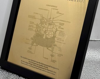 Apollo Lunar Module Exterior Diagram | Engraved Brass Space Blueprint | NASA Apollo LM Wall Art | Aerospace Engineer Gift | Space Nerd Decor