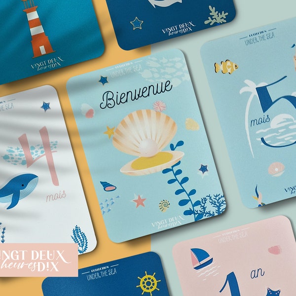 15 milestone cards for babies with a marine theme - UNDER THE SEA