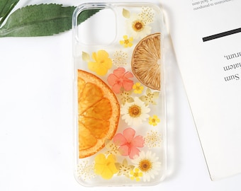 Pressed Flower Lemon iPhone Case: Handmade Dried Floral Design