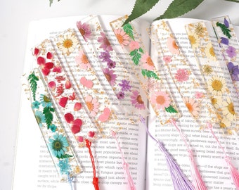 Pressed Wildflower Resin Bookmark with Tassel: Handmade Floral Book Accessory