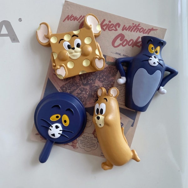 Imanes de nevera Tom y Jerry, decoración de cocina divertida, decoraciones de nevera, regalos de cumpleaños/aniversario para ella, pegatinas de gato encantador
