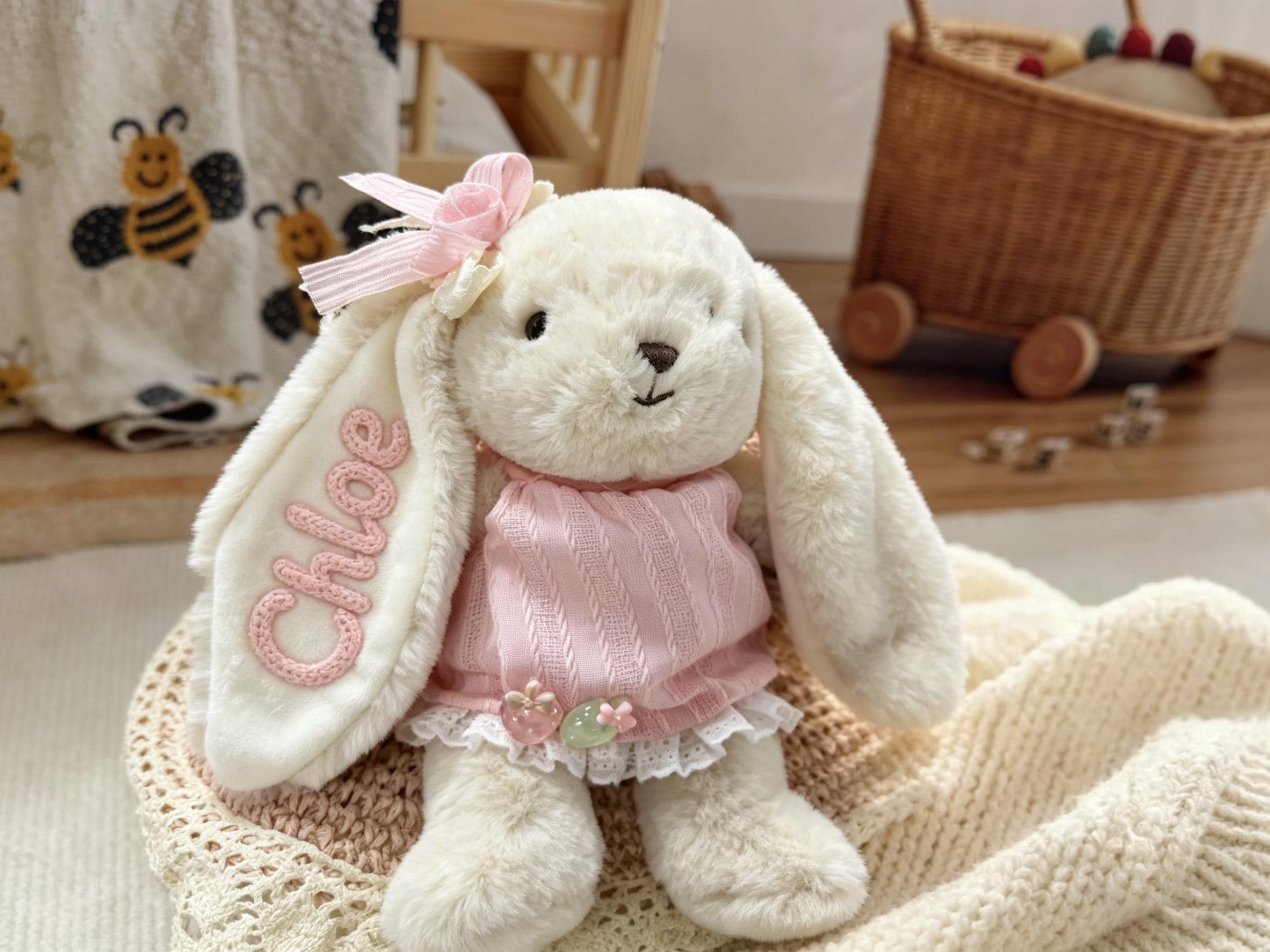 Personalized Embroidered Bunny Plush Baby Gift – Custom Stuffed Rabbit ...