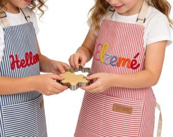 Personalized Kids Apron, Embroidered Name, Striped Cotton Apron,For cooking parties, Painting, Baking, Gardening, Children's birthday gifts