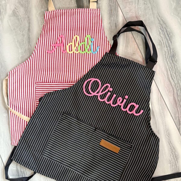 Custom Art Smock for Kids Cotton Apron/Blend, Unisex Striped Painting Apron for Toddler Adult, Cooking Bib for Baking Daycare Supplies