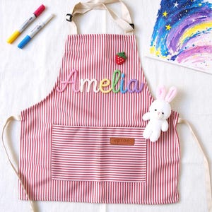 Custom Art Smock for Kids Cotton Apron/Blend, Unisex Striped Painting Apron for Toddler Adult, Cooking Bib for Baking Daycare Supplies