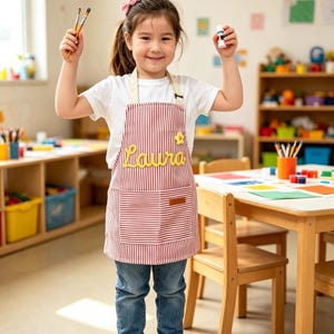 Delantal de arte personalizado para niños, delantal de algodón/mezcla, delantal de pintura a rayas unisex para niños pequeños y adultos, babero de cocina para hornear y artículos de guardería.