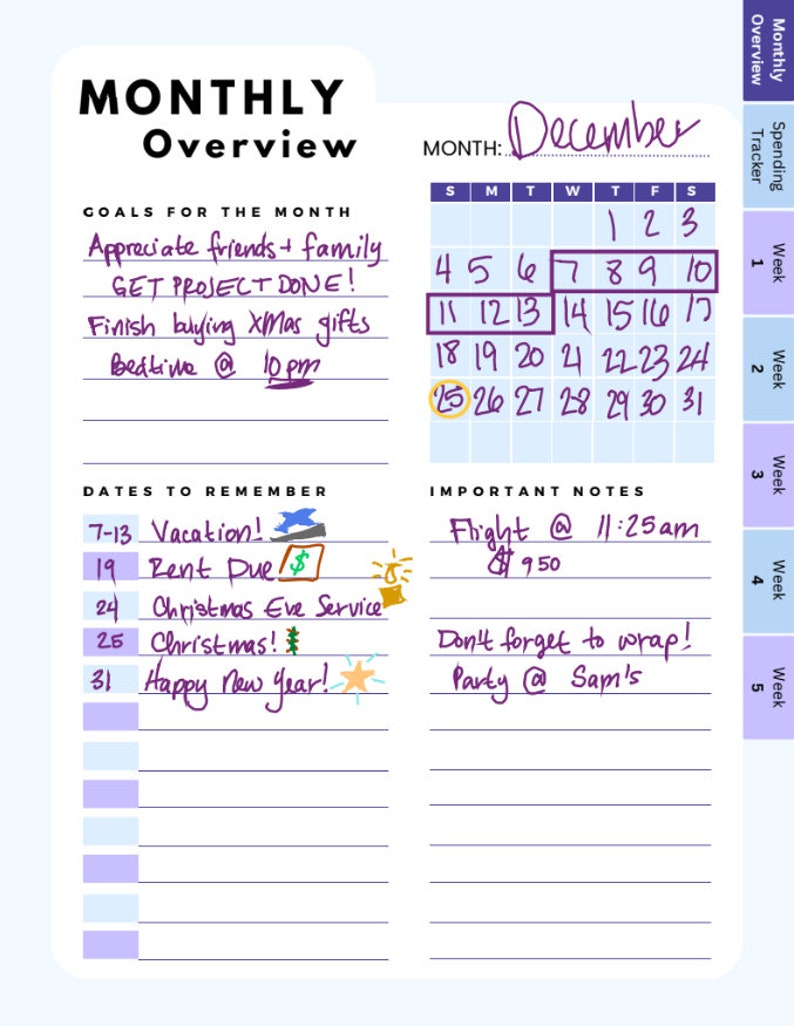 Reusable Monthly Planner PDF With Links, Monthly Overview, Spending ...