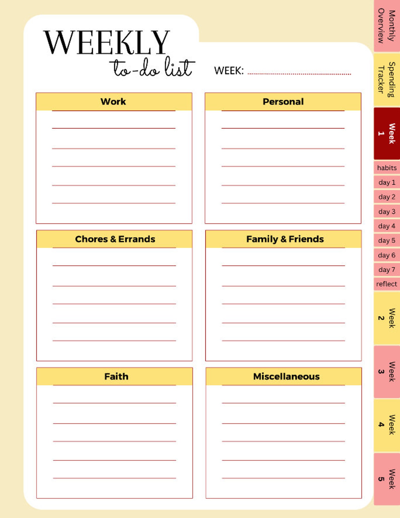 Reusable Monthly Planner PDF With Links, Monthly Overview, Spending ...