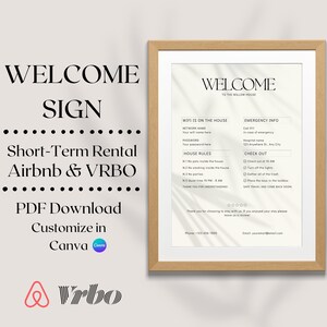 Welcome Sign | Airbnb Welcome Sign | VRBO Welcome Sign | Customizable Canva Template | Airbnb Template Airbnb Host