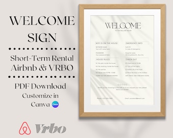 Airbnb Welcome Sign | Customizable Short-Term Rental Template (Canva, Digital Download)