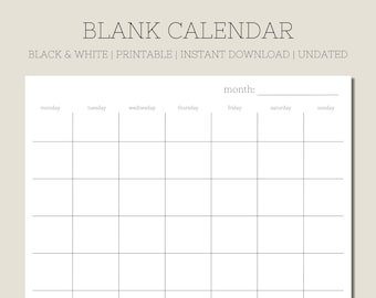 Basic Calendar Month Microsoft Word Template Editable - Etsy