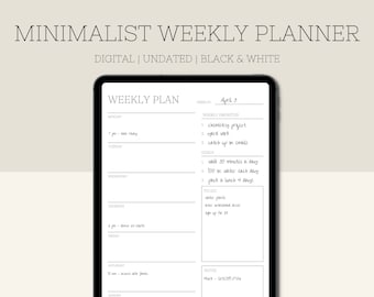 Minimalist Weekly Planner | Digital Weekly Planner Undated | Digital Planner iPad Planner Goodnotes Planner Notability Planner