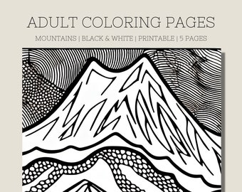 Adult Coloring Pages Mountains | Stress Relief Coloring Pages Printable | Abstract Coloring Pages | Mountains Coloring